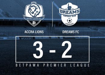 Accra Lions defeat Dreams FC in a 5-goal thriller to cut Aduana’s lead at the top of the GPL table