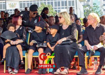 Christian Atsu’s wife Marie-Claire Rupio and children present at the funeral of the late Ghana star