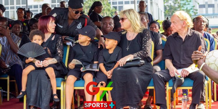 Christian Atsu’s wife Marie-Claire Rupio and children present at the funeral of the late Ghana star