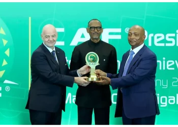 President Kagame and King Mohammed VI of Morocco awarded CAF President Outstanding Achievement Award by Dr Motsepe