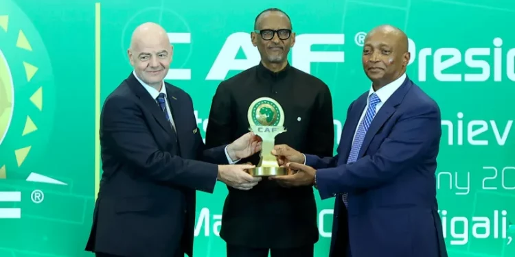 President Kagame and King Mohammed VI of Morocco awarded CAF President Outstanding Achievement Award by Dr Motsepe